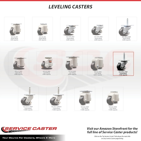 Service Caster Nylon Swivel TS Caster w/2.8" Black Wheel and 16mm x 2.0mm x 138mm Stems, 4PK SCC-TPLV30S72-NYR-770-ZC-4